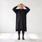 Damen Hoody Lagenlook Baumwolle Schwarz, gerader Schnitt, Kapuze, Oversize große Größen – Rafay