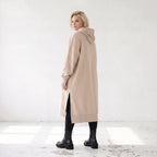 Damen Hoody Lagenlook Baumwolle Sand, gerader Schnitt, Kapuze, Oversize große Größen – Rafay