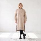 Damen Hoody Lagenlook Baumwolle Sand, gerader Schnitt, Kapuze, Oversize große Größen – Rafay