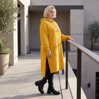 Damen Hoody Lagenlook Baumwolle Senfgelb, gerader Schnitt, Kapuze, Oversize große Größen – Rafay