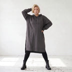 Damen Hoody Lagenlook Baumwolle Dunkelgrau, gerader Schnitt, Kapuze, Oversize große Größen – Rafay