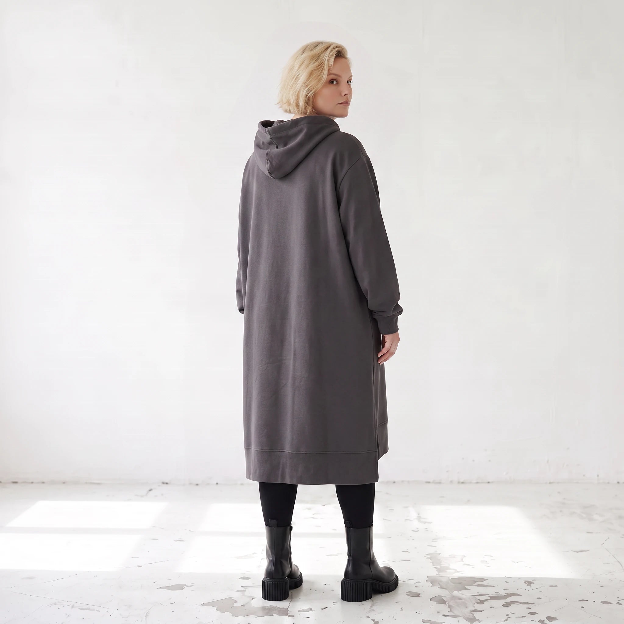 Damen Hoody Lagenlook Baumwolle Dunkelgrau, gerader Schnitt, Kapuze, Oversize große Größen – Rafay