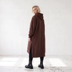 Damen Hoody Lagenlook Baumwolle Schokobraun, gerader Schnitt, Langarm, Kapuze, Oversize große Größen – Rafay