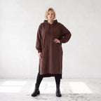 Damen Hoody Lagenlook Baumwolle Schokobraun, gerader Schnitt, Langarm, Kapuze, Oversize große Größen – Rafay