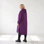 Damen Hoody Lagenlook Baumwolle Lila, gerader Schnitt, Langarm, Kapuze, Oversize große Größen – Rafay