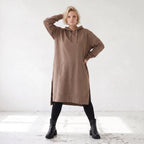 Damen Hoody Lagenlook Baumwolle Braun, gerader Schnitt, Langarm, Kapuze, Oversize große Größen – Rafay