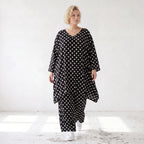 Damen Shirt Lagenlook Viskose Schwarz/Weiß, A-Linie, Punkte, 3/4-Arm, Oversize große Größen – AKH Premium