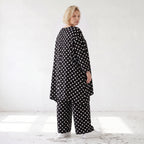 Damen Shirt Lagenlook Viskose Schwarz/Weiß, A-Linie, Punkte, 3/4-Arm, Oversize große Größen – AKH Premium