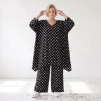 Damen Shirt Lagenlook Viskose Schwarz/Weiß, A-Linie, Punkte, 3/4-Arm, Oversize große Größen – AKH Premium
