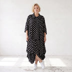 Damen Rock Lagenlook Viskose Schwarz/Weiß, Ballonform, Punkte, Oversize große Größen – AKH Premium