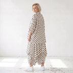 Damen Rock Lagenlook Viskose White/Schwarz, Ballonform, Punkte, Elastikbund, Oversize große Größen – AKH Premium