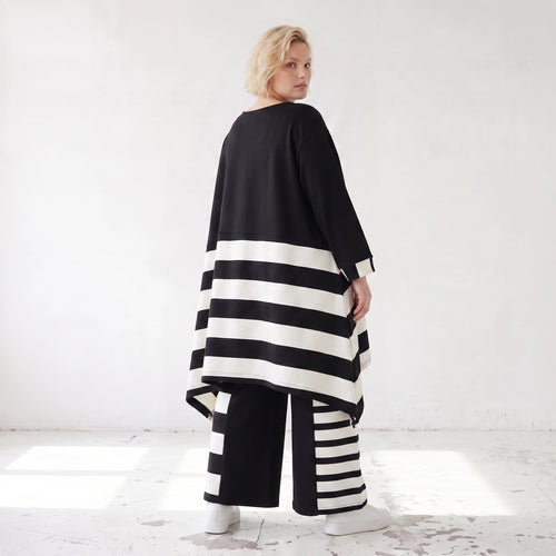Damen Shirt Lagenlook Rayon Schwarz/Weiß, A-Linie, Oversize große Größen – AKH Premium