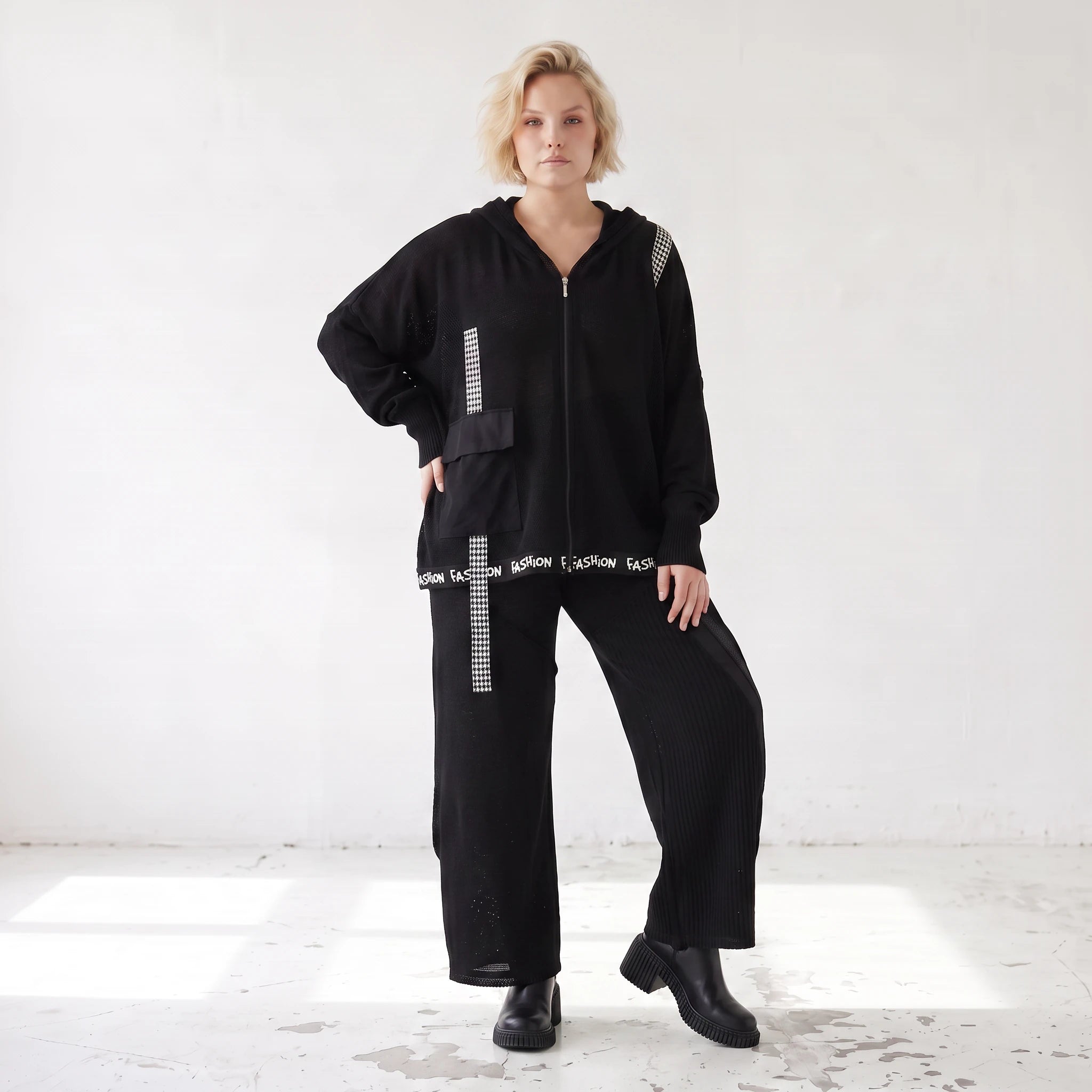Damen Hose Lagenlook Baumwolle Schwarz, gerader Schnitt, Oversize große Größen – AKH Premium