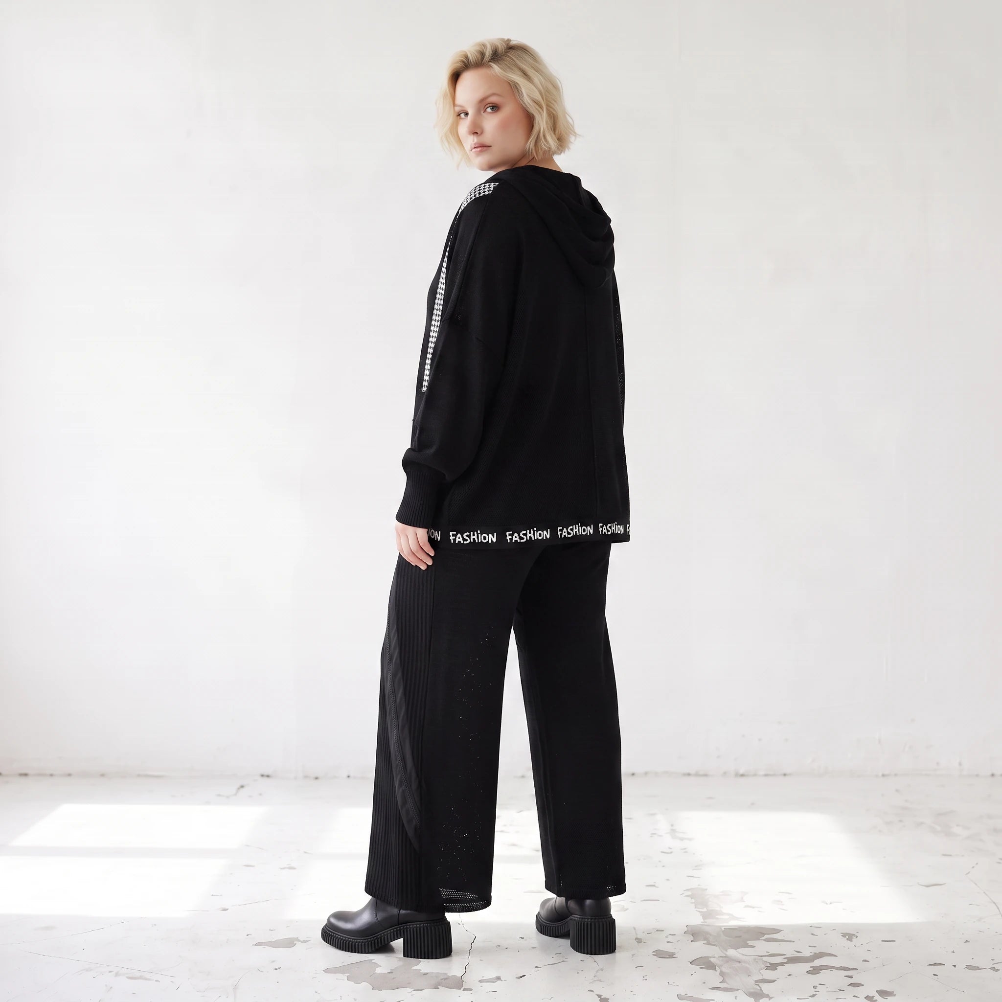 Damen Hose Lagenlook Baumwolle Schwarz, gerader Schnitt, Oversize große Größen – AKH Premium