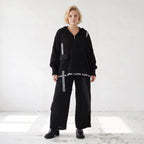 Damen Hose Lagenlook Baumwolle Schwarz, gerader Schnitt, Oversize große Größen – AKH Premium