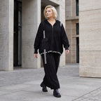 Damen Hose Lagenlook Baumwolle Schwarz, gerader Schnitt, Oversize große Größen – AKH Premium