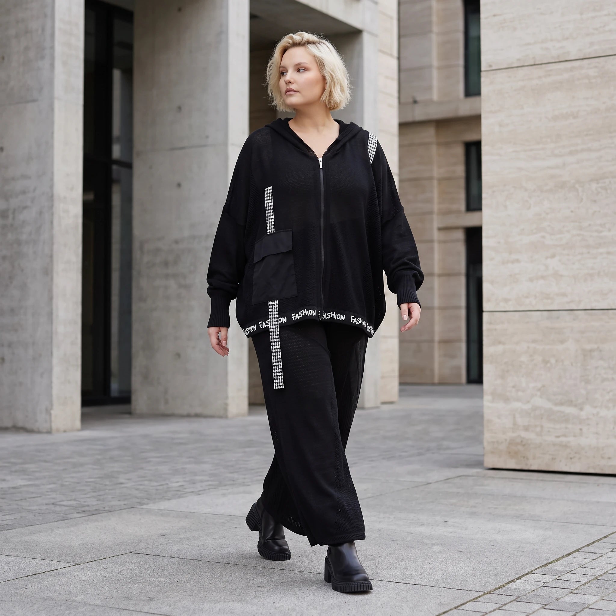 Damen Hose Lagenlook Baumwolle Schwarz, gerader Schnitt, Oversize große Größen – AKH Premium