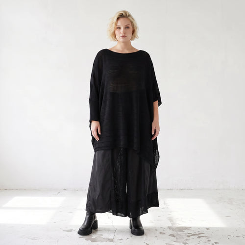 Damen Shirt Lagenlook Baumwolle Schwarz, asymmetrisch, U-Ausschnitt, Oversize große Größen – AKH Premium
