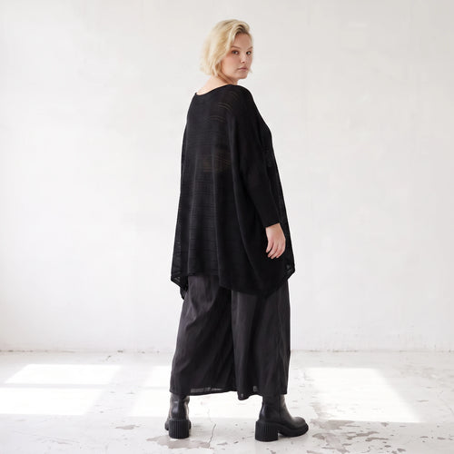 Damen Shirt Lagenlook Baumwolle Schwarz, asymmetrisch, U-Ausschnitt, Oversize große Größen – AKH Premium