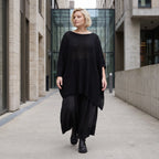 Damen Shirt Lagenlook Baumwolle Schwarz, asymmetrisch, U-Ausschnitt, Oversize große Größen – AKH Premium