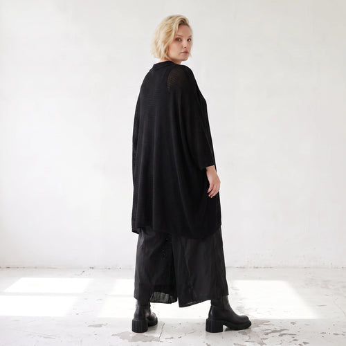 Damen Jacke Lagenlook Baumwolle Schwarz, gerader Schnitt, Langarm, Knopfleiste, Oversize große Größen – AKH Premium