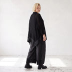 Damen Jacke Lagenlook Baumwolle Schwarz, A-Linie, Knopfleiste, Oversize große Größen – AKH Premium