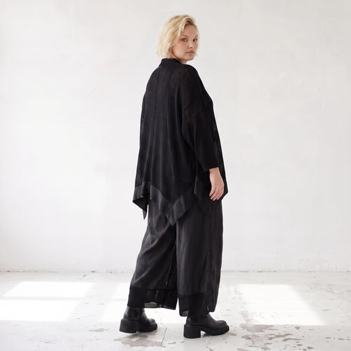 Damen Jacke Lagenlook Baumwolle Schwarz, A-Linie, Knopfleiste, Oversize große Größen – AKH Premium
