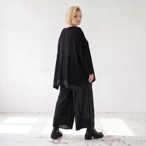 Damen Shirt Lagenlook Baumwolle Schwarz, A-Linie, Langarm, Oversize große Größen – AKH Premium