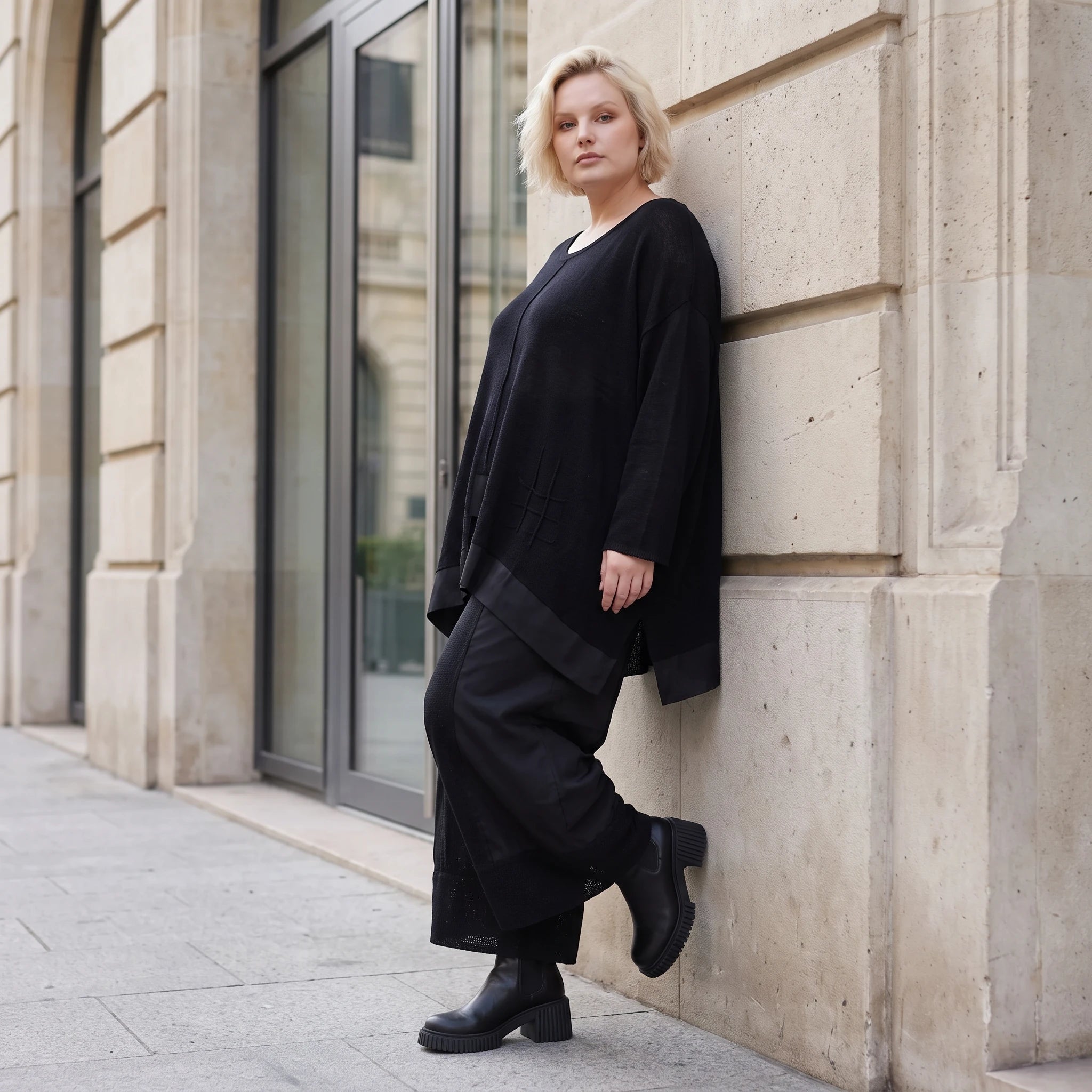 Damen Shirt Lagenlook Baumwolle Schwarz, A-Linie, Langarm, Oversize große Größen – AKH Premium
