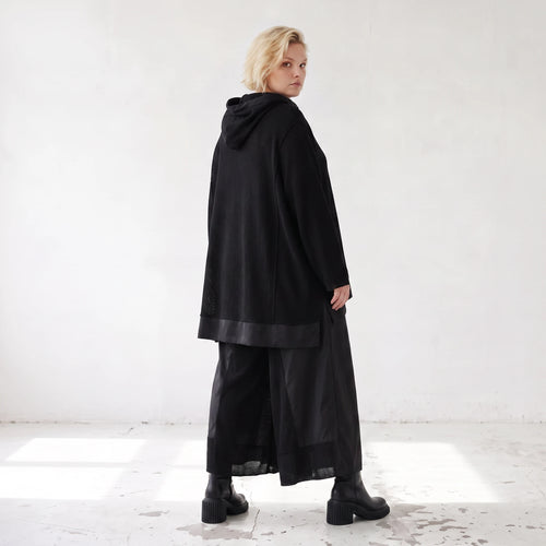 Damen Shirt Lagenlook Baumwolle Schwarz, vorne kurz hinten lang, Langarm, Oversize große Größen – AKH Premium