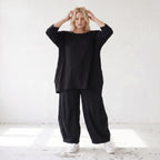 Damen Shirt Lagenlook Lyocell Schwarz, A-Linie, 3/4-Arm, Oversize große Größen – AKH Premium