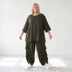 Damen Shirt Lagenlook Lyocell Khaki, A-Linie, 3/4-Arm, Oversize große Größen – AKH Premium