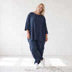 Damen Shirt Lagenlook Lyocell Petrol, A-Linie, 3/4-Arm, Oversize große Größen – AKH Premium