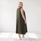 Damen Kleid Lagenlook Lyocell Khaki, Ballonschnitt, Flügeltaschen, Oversize große Größen – AKH Premium