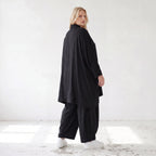 Damen Bluse Lagenlook Lyocell Schwarz, A-Linie, Knopfleiste, Oversize große Größen – AKH Premium