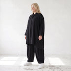 Damen Bluse Lagenlook Lyocell Schwarz, A-Linie, Knopfleiste, Oversize große Größen – AKH Premium