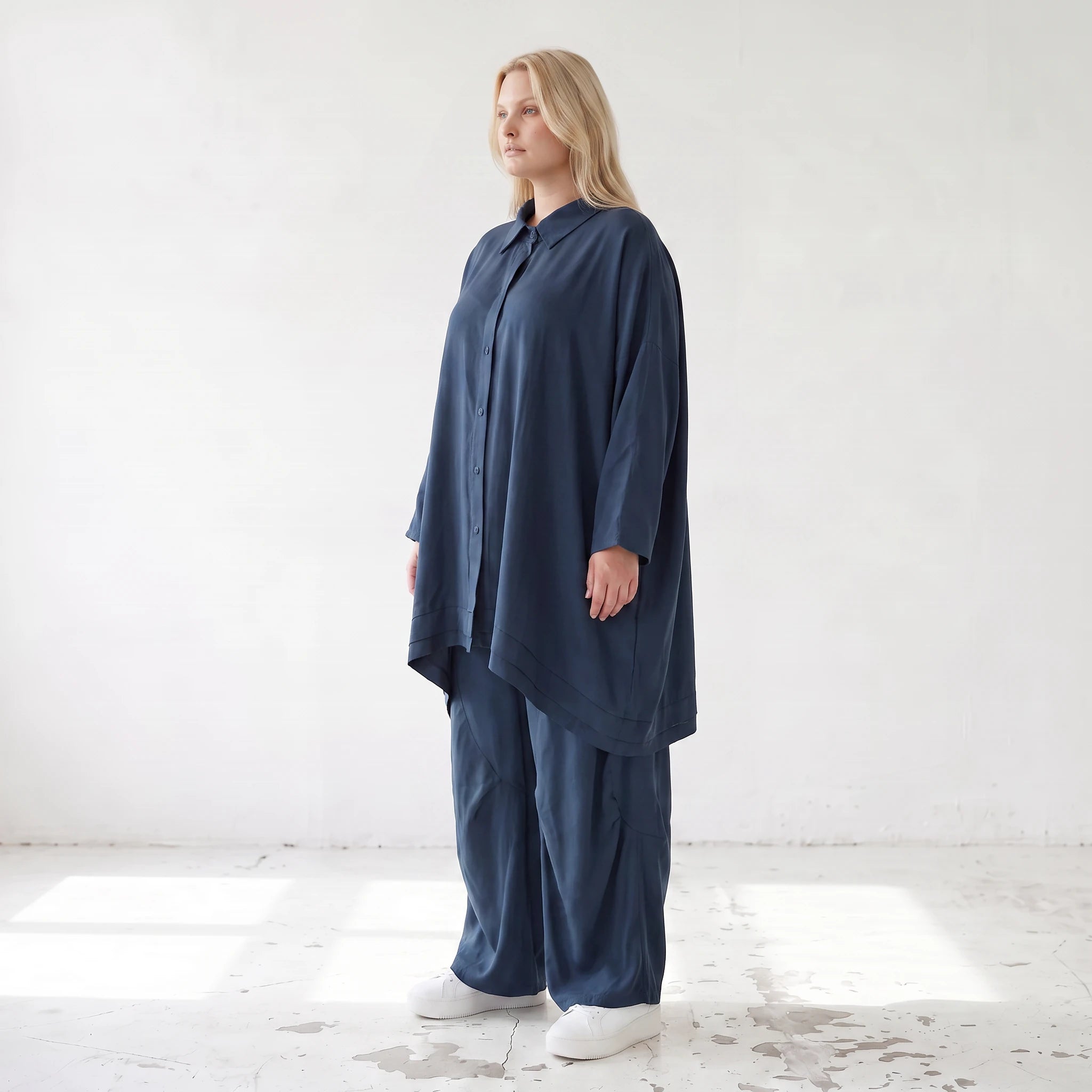 Damen Bluse Lagenlook Lyocell Petrol, A-Linie, Knopfleiste, Oversize große Größen – AKH Premium