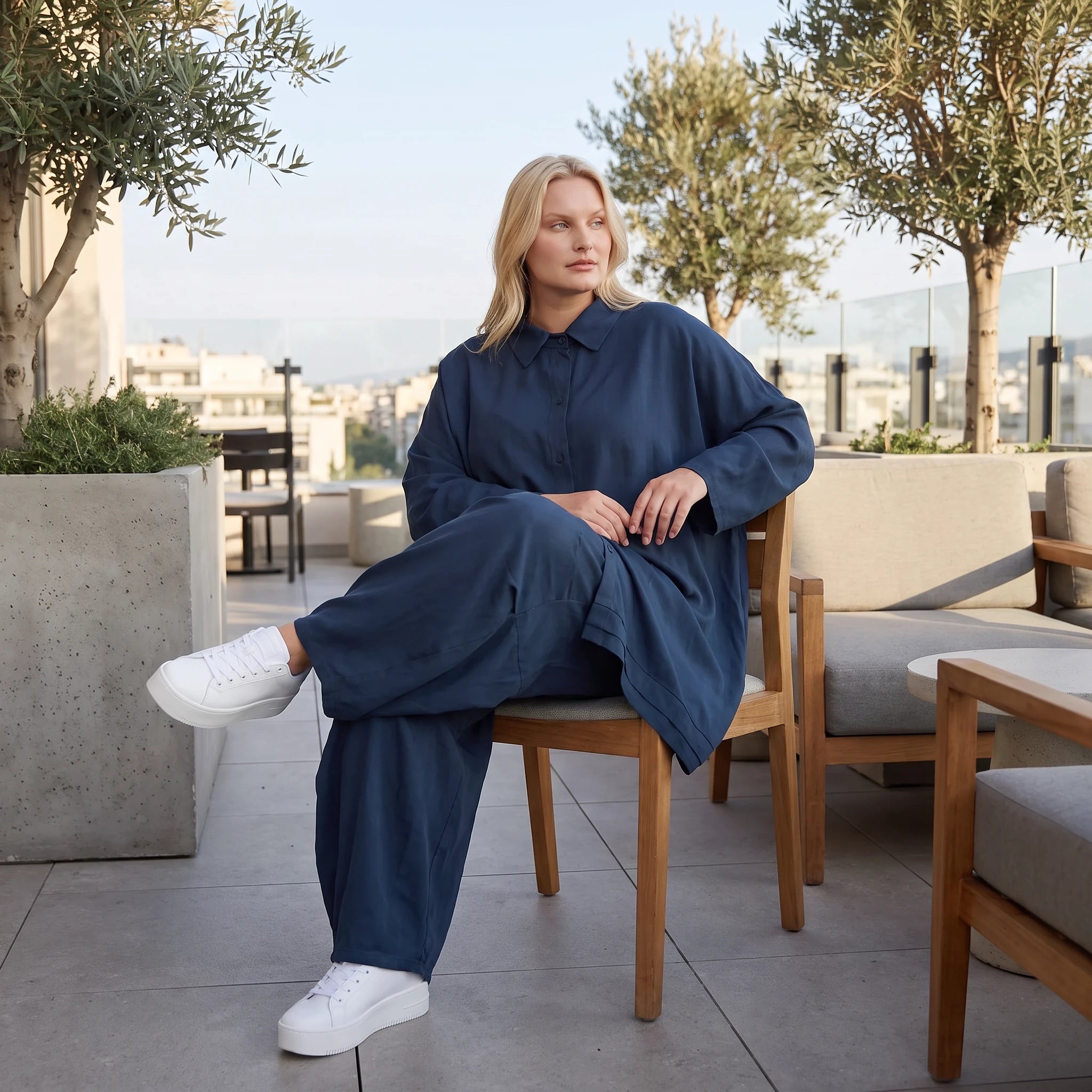 Damen Bluse Lagenlook Lyocell Petrol, A-Linie, Knopfleiste, Oversize große Größen – AKH Premium