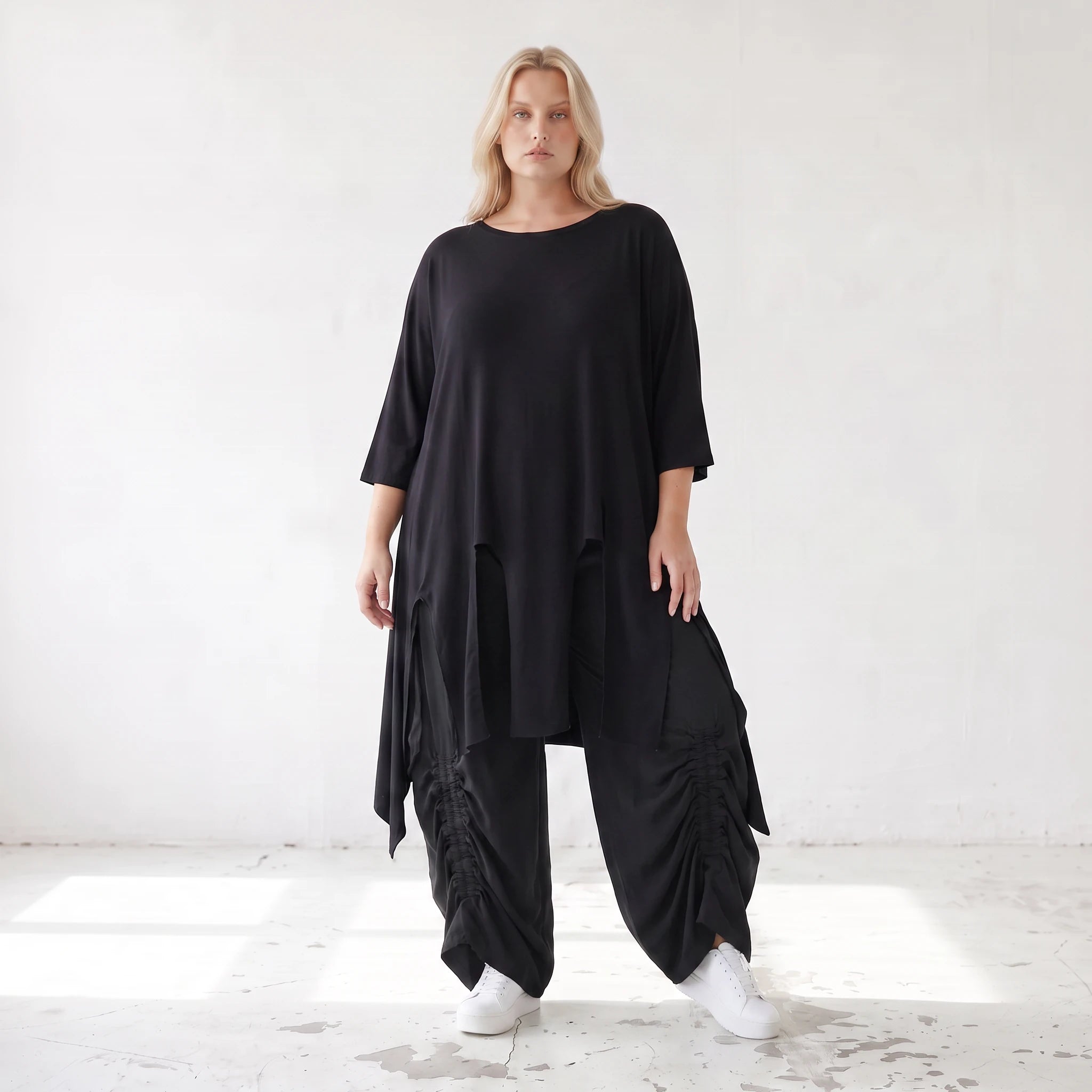 Damen Shirt Lagenlook Lyocell Schwarz, A-Linie, Oversize große Größen – AKH Premium
