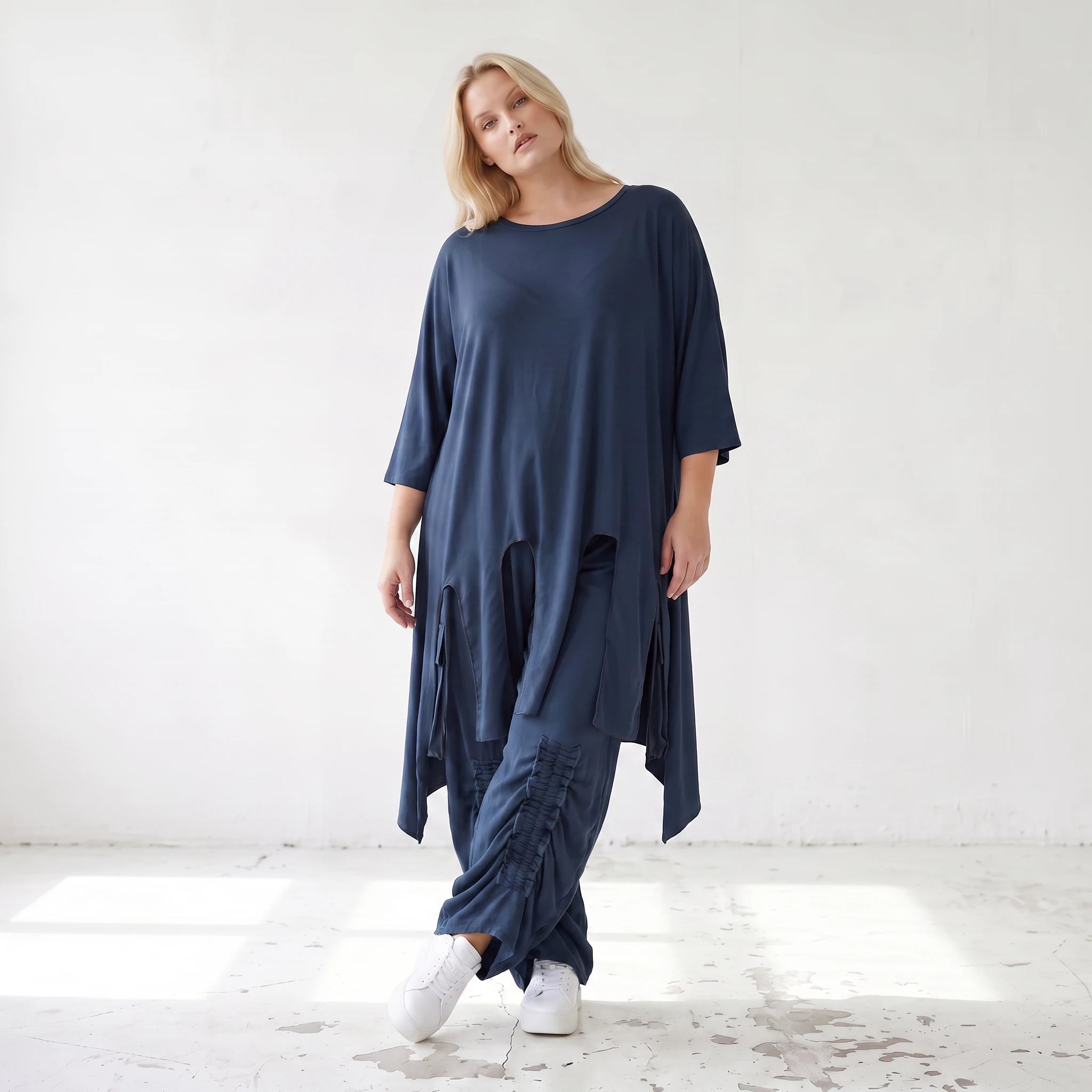 Damen Shirt Lagenlook Lyocell Petrol, A-Linie, Oversize große Größen – AKH Premium