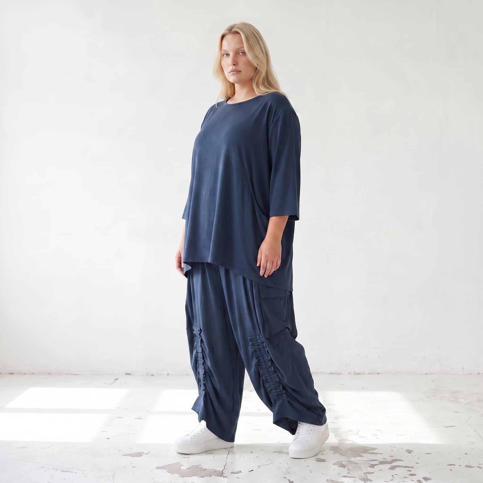 Damen Hose Lagenlook Lyocell Petrol, Ballonschnitt, Flügeltaschen, Oversize große Größen – AKH Premium