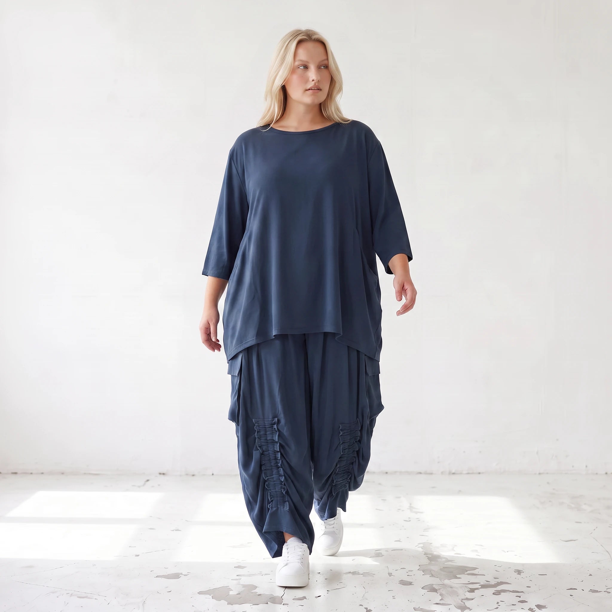 Damen Hose Lagenlook Lyocell Petrol, Ballonschnitt, Flügeltaschen, Oversize große Größen – AKH Premium