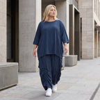 Damen Hose Lagenlook Lyocell Petrol, Ballonschnitt, Flügeltaschen, Oversize große Größen – AKH Premium
