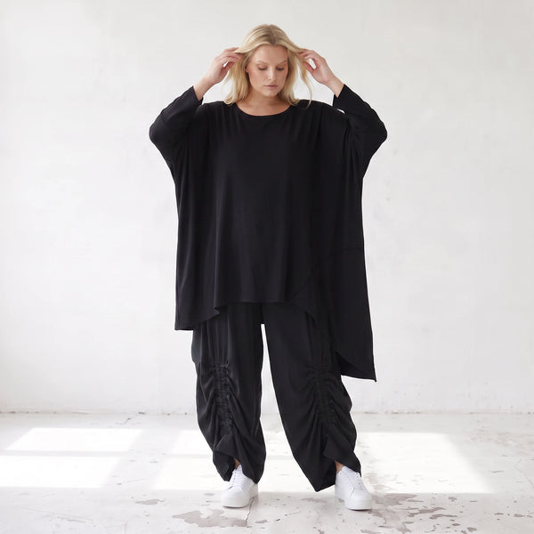 Damen Shirt Lagenlook Lyocell Schwarz, gerader Schnitt, Oversize große Größen – AKH Premium