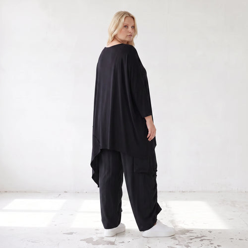 Damen Shirt Lagenlook Lyocell Schwarz, gerader Schnitt, Oversize große Größen – AKH Premium