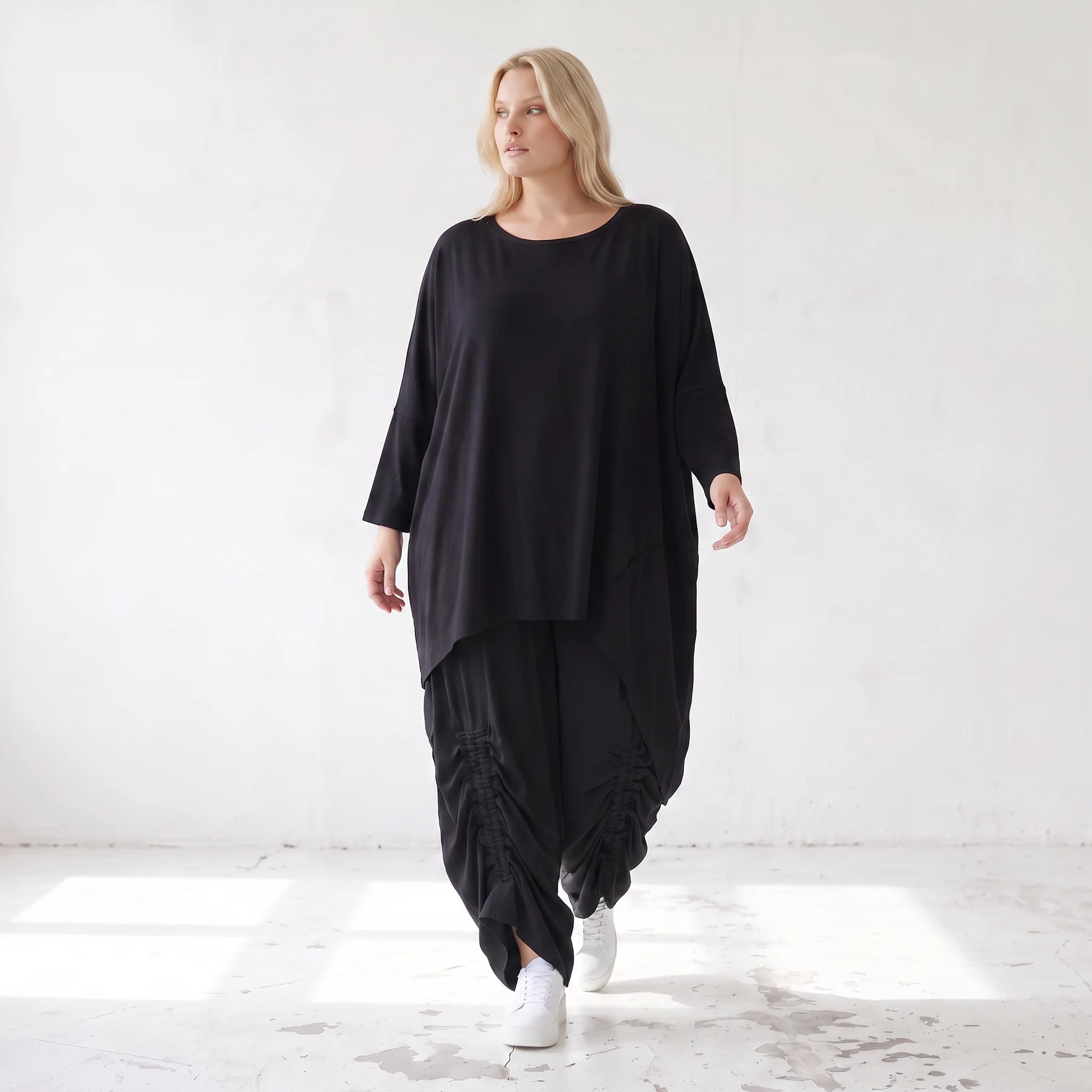Damen Shirt Lagenlook Lyocell Schwarz, gerader Schnitt, Oversize große Größen – AKH Premium