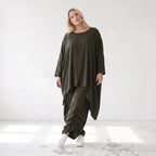 Damen Shirt Lagenlook Lyocell Khaki, gerader Schnitt, Oversize große Größen – AKH Premium