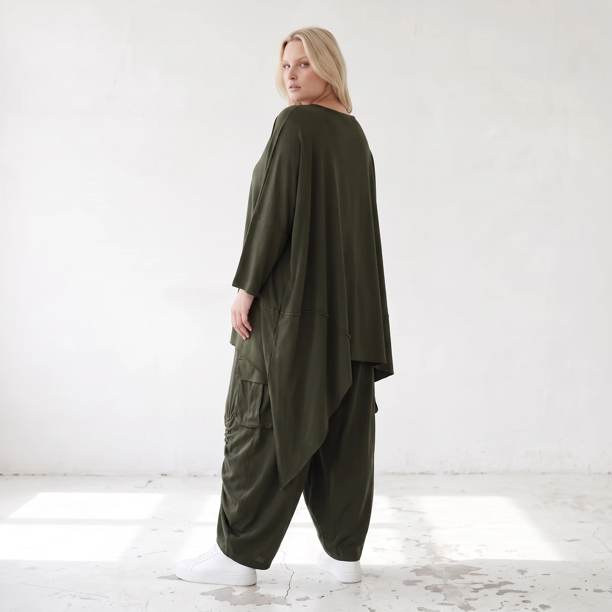 Damen Shirt Lagenlook Lyocell Khaki, gerader Schnitt, Oversize große Größen – AKH Premium
