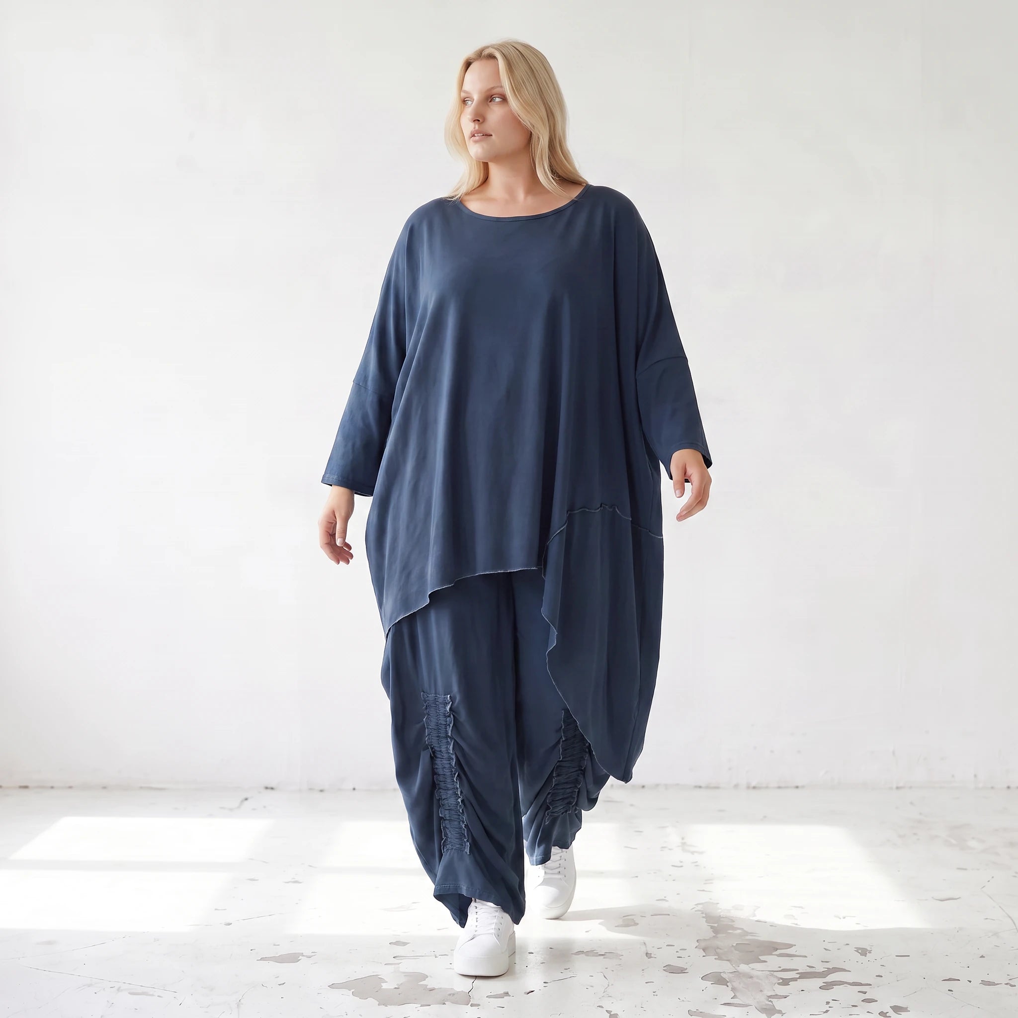 Damen Shirt Lagenlook Lyocell Petrol, gerader Schnitt, Kurzarm, Oversize große Größen – AKH Premium