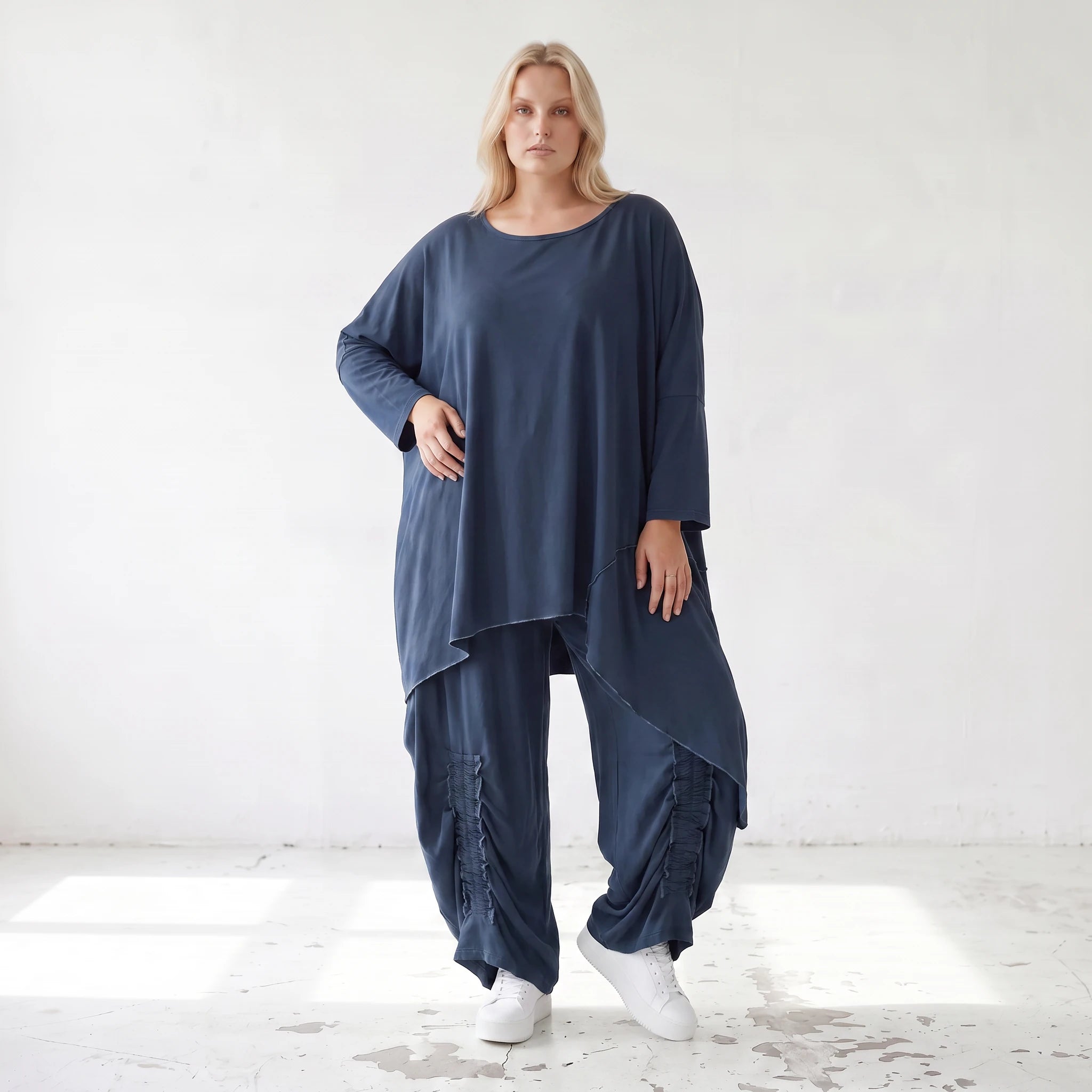 Damen Shirt Lagenlook Lyocell Petrol, gerader Schnitt, Kurzarm, Oversize große Größen – AKH Premium